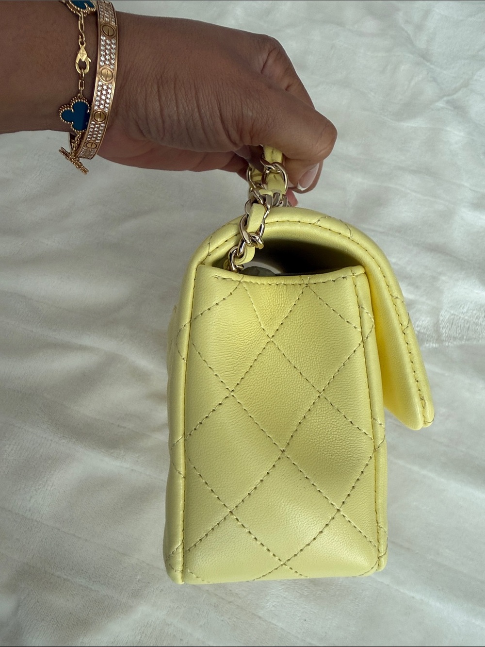 CHANEL Quilted Top-Handle Shoulder Bag in Pale Yellow - Picture 6 of 9